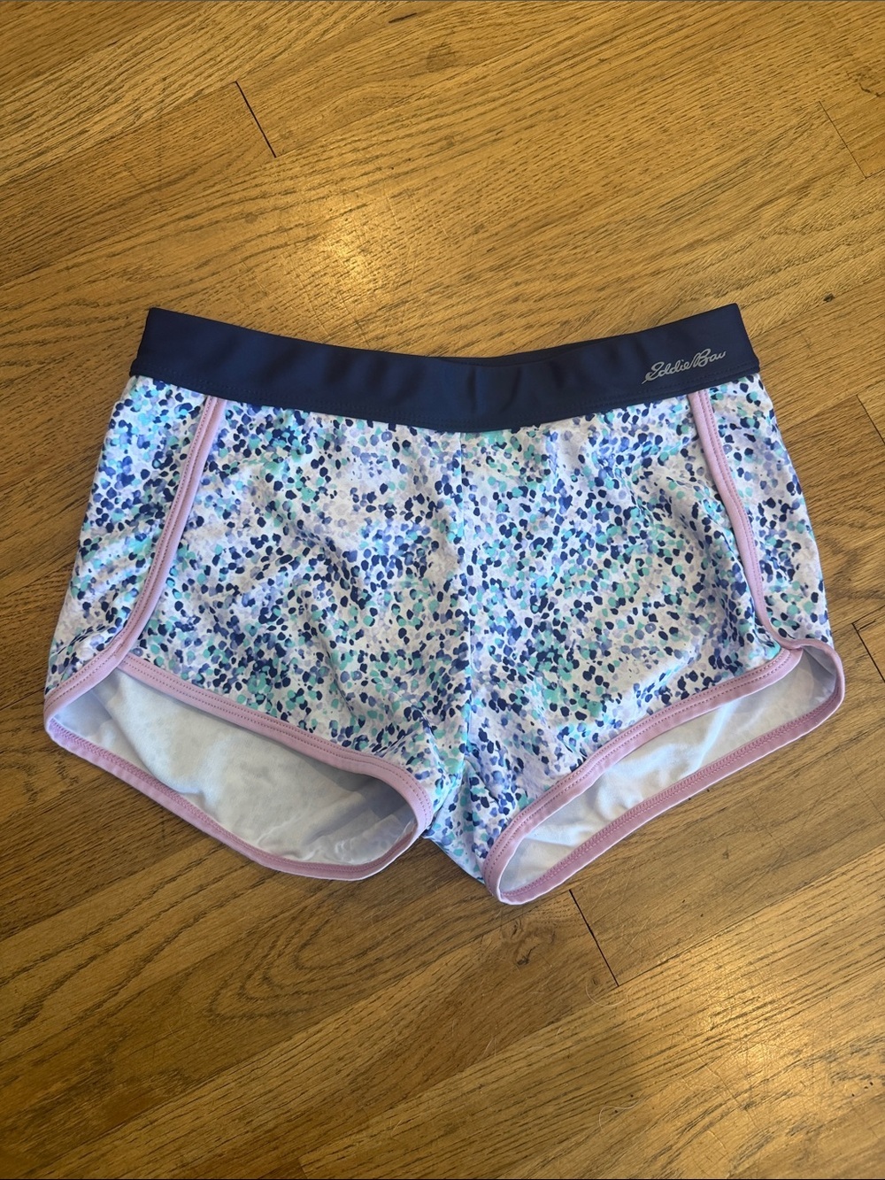 Girls Eddie Bauer Navy Waistband Blue Floral Athletic Shorts size 10/12
